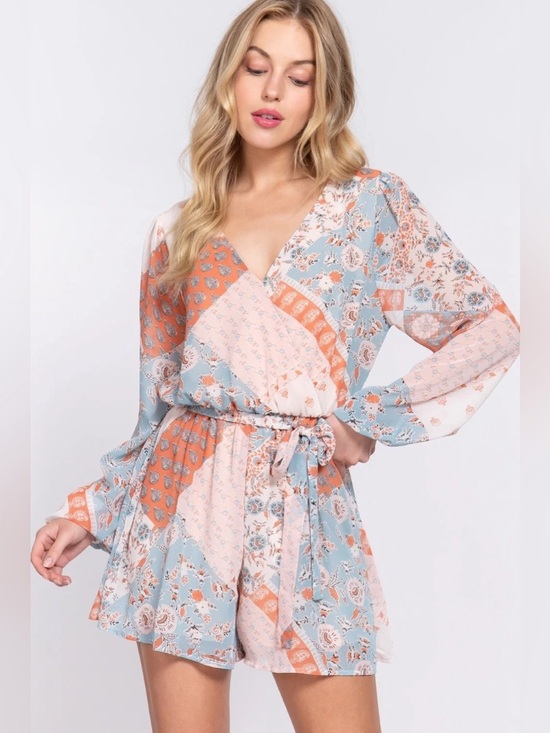 Amazon Pants - Amazon Active-USA Patchwork Longsleeve Chiffon Jumpsuit Romper Medium NWT